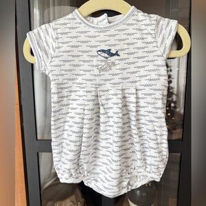Magnolia Baby pima bubble romper short sleeve waves shark embroidered boys